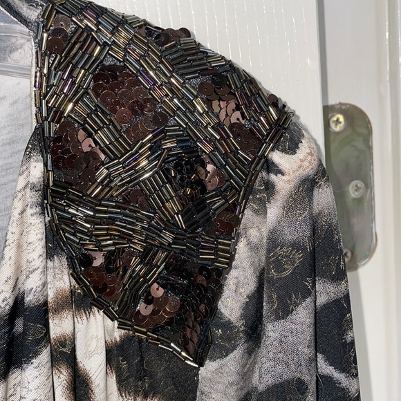 Gorgeous Cache Dress / animal print an Gold shimmer Beads/Sequins at shoulder - Picture 7 of 7